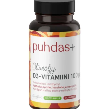 Puhdas+ Terveysravinteet Ja -valmisteet^D3-vitamiini 100 u00b5g 60 Kaps Oliiviöljy