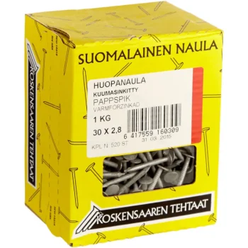 Koskensaaren Tehtaat Naulat Ja Ruuvit-Huopanaula 30 X 2,8 Mm 1 Kg Kuumasinkitty