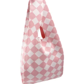 Miny Naisten Asusteet-Kangaskassi Ruudullinen Valkoinen/pinkki