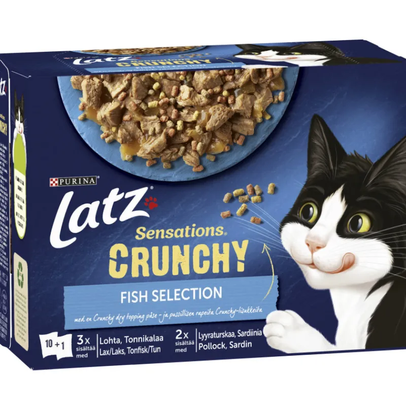 kissanruoka-latz-10-x-85-g-40-ZnVKoHqB-0.webp Latz Kissanruoka^Kissanruoka 10 X 85 G +40 G Sensations Crunchy Fish Kalalajitelma Hyytelössä