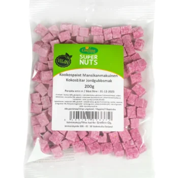 Supernuts Pähkinät Ja Kuivatut Hedelmät^Kookospala 200 G Mansikanmakuinen