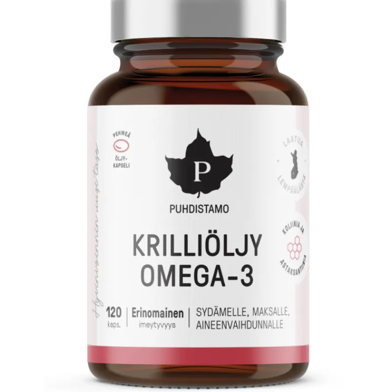 krilliljy-omega-3-puhdistamo-1-nzbwuzOB-0.webp Puhdistamo Terveysravinteet Ja -valmisteet^Krilliöljy Omega-3 120 Kpl