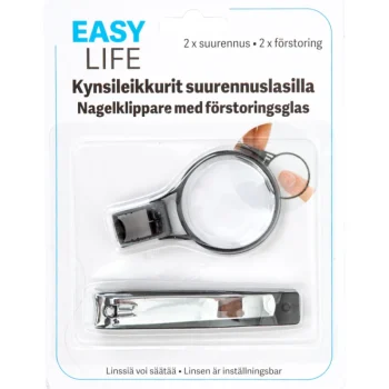 Arjen Apuvälineet^Kynsileikkurit Suurennuslasilla