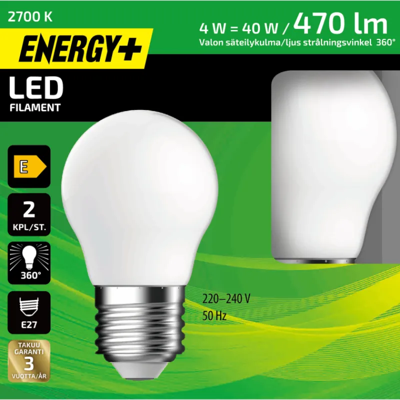 led-lamppu-470-lm-g45-e27-2700-mBgGoMdg-0.webp Energy+ Lamput-LED-lamppu 470 Lm G45 E27 2700 K, 2 Kpl