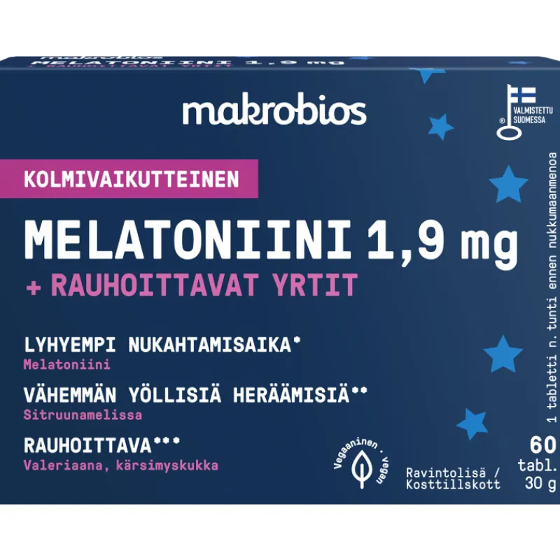 melatoniini-19-mg-makrobios-60-vWpTwdtx-0.webp Makrobios Terveysravinteet Ja -valmisteet^Melatoniini 1,9 Mg 60 Kpl 30 G +rauhoittavat Yrtit