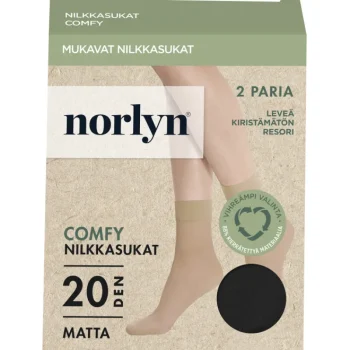 Norlyn Naisten Sukat Ja Sukkahousut-Naisten Nilkkasukat Comfy 20 Den Musta, 2 Pr/pkt