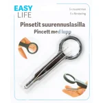 Arjen Apuvälineet^Pinsetit Suurennuslasilla