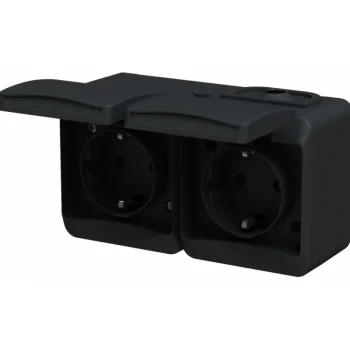 Harju Hiili Sähköasennustarvikkeet-Pistorasia 2-os Pinta IP44 Musta