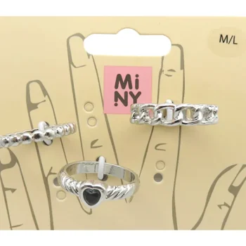 Miny Korut Ja Kellot^Sormus 3 Kpl Hopeanvärinen