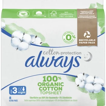 Always Intiimihygieniasuojat^Terveysside 8 Kpl Cotton Protection Night S3 Siivekkeillä