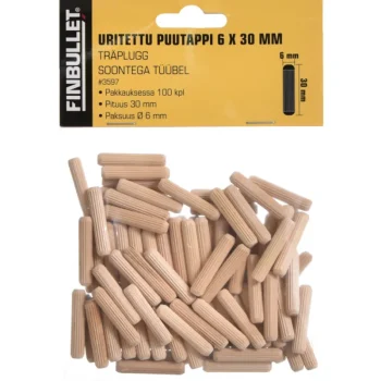 Finbullet Pienrauta-Uritettu Puutappi 6 X 30 Mm 100 Kpl