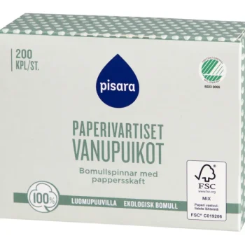 Pisara Hyvinvointi- Ja Terveydenhoitotarvikkeet^Vanupuikko 200 Kpl Organic