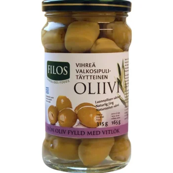 Filos Säilykkeet^Vihreä Oliivi 315 / 165 G Valkosipulitäyte Kivetön