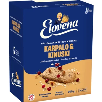 Elovena Keksit^Välipalakeksi 10 X 30 G Karpalo-kinuski 100 % Kauraa