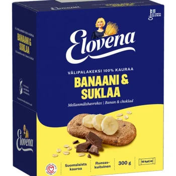 Elovena Keksit^Välipalakeksi 10 X 30 G Banaani-suklaa 100 % Kauraa